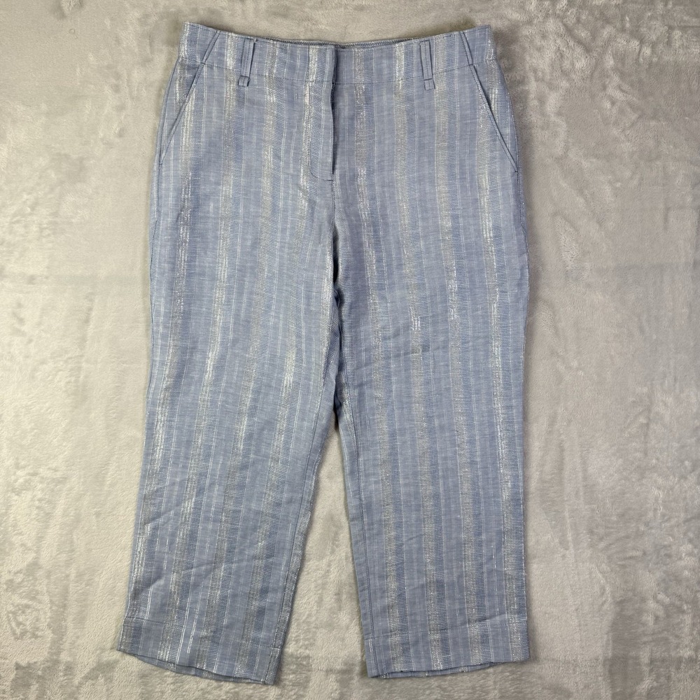 Tommy‎ Bahama Wide Leg Linen Blend Pants Blue Women's 4 Silver Striped Glitter